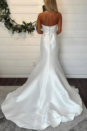 Mermaid Strapless Satin Wedding Dress Simple Bridal Gown ,DW064-Daisybridals