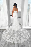 Mermaid V-Neck Sleeveless Elegant Wedding Dress With Court Train-Daisybridals