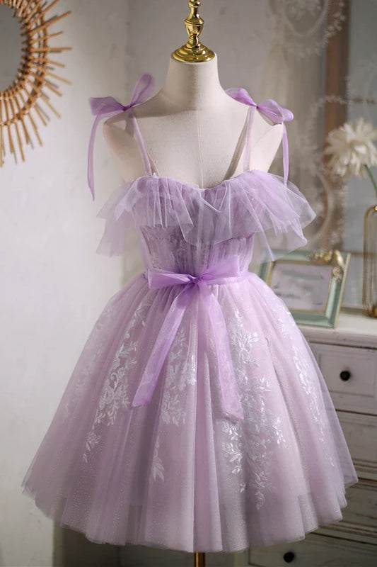 Sweet Purple A-line Short Prom Dress Homecoming Dress with Ribbon PD463 - Daisybridals