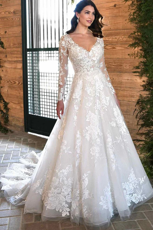 White Lace Romantic Wedding Dresses Elegant Wedding Dresses,DW012-Daisybridals