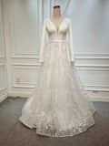 A Line Elegant Long Sleeves Wedding Dress Beach Bridal Gown,DH020-Daisybridals
