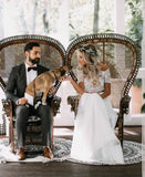 Two Piece Lace Top Wedding Dress Short Sleeve Bridal Gown,DW002-Daisybridals