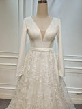 A Line Elegant Long Sleeves Wedding Dress Beach Bridal Gown,DH020-Daisybridals