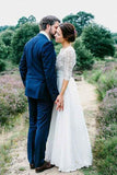 3/4 Sleeve See Through Backless Lace  Rustic Wedding Dresses,DW016-Daisybridals