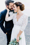 3/4 Sleeve See Through Backless Lace  Rustic Wedding Dresses,DW016-Daisybridals