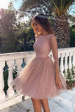 3/4 Sleeves Short Prom Dress Pink Homecoming Dress,DH137-Daisybridals
