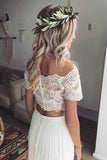Two Piece Lace Top Wedding Dress Short Sleeve Bridal Gown,DW002-Daisybridals