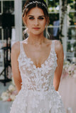3D Floral Lace V Neck Floor Length Bohemian Wedding Dress WD662-Daisybridals