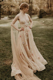 3D Flower Colorful V Neck Tulle Forest Wedding Dresses,DW014-Daisybridals