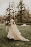 3D Flower Colorful V Neck Tulle Forest Wedding Dresses,DW014-Daisybridals