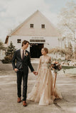 3D Flower Colorful V Neck Tulle Forest Wedding Dresses,DW014-Daisybridals
