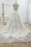 A-line Floral Applique Beach Wedding Dresses Backless Wedding Gown,DW035-Daisybridals