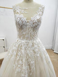 A-line Floral Applique Beach Wedding Dresses Backless Wedding Gown,DW035-Daisybridals