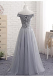 A-Line Off The Shoulder Tulle Sweetheart Grey Prom Dress,DS199-Daisybridals