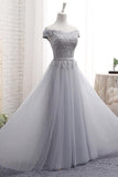 A-Line Off The Shoulder Tulle Sweetheart Grey Prom Dress,DS199-Daisybridals