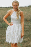 A-Line Ivory Lace Halter Neckline  Ivory Homecoming Dress,DH161-Daisybridals