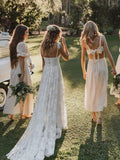 A-Line Lace V-Neck Spaghetti Straps Lace Beach Wedding Dress,DW039-Daisybridals