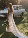 A-Line Lace V-Neck Spaghetti Straps Lace Beach Wedding Dress,DW039-Daisybridals