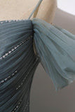 A-Line Off The Shoulder Grey Tulle Prom Dress Evening Dress PSK539-Pgmdress