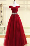 A-line Off The Shoulder Navy Blue Prom Dress With Beading,DS146-Daisybridals