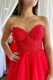 A-Line Sweetheart Corset Ruffle Red Prom Dress Formal Gown,DS188-Daisybridals
