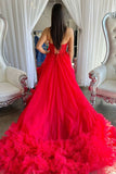 A-Line Sweetheart Corset Ruffle Red Prom Dress Formal Gown,DS188-Daisybridals