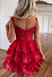 A-Line Sequins Appliques Red Homecoming Dress Cocktail Dress,DH151-Daisybridals