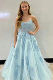 A-Line Spaghetti Straps Corset long Prom Dress With Appliques ,DS163-Daisybridals