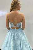 A-Line Spaghetti Straps Corset long Prom Dress With Appliques ,DS163-Daisybridals
