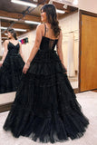 A-Line Straps V-Neck Tiered Tulle Princess Long Prom Dress,DS181-Daisybridals