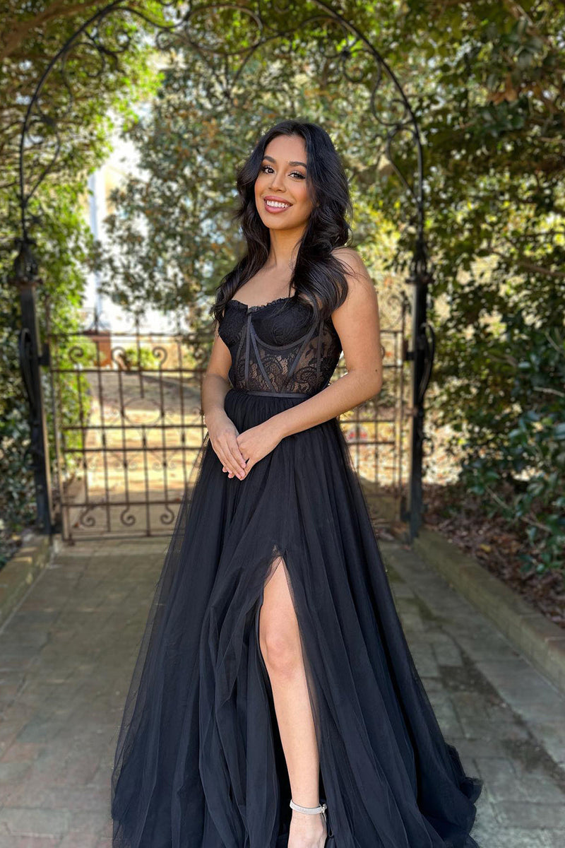 A-Line Sweetheart Neck Black Long Prom Dress Formal Dress,DS174-Daisybridals