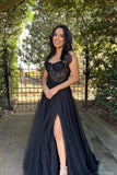 A-Line Sweetheart Neck Black Long Prom Dress Formal Dress,DS174-Daisybridals