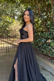A-Line Sweetheart Neck Black Long Prom Dress Formal Dress,DS174-Daisybridals