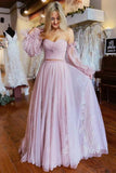 A-Line Two-Piece Dusty Pink Prom Dress with Sleeves,DS190-Daisybridals