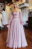 A-Line Two-Piece Dusty Pink Prom Dress with Sleeves,DS190-Daisybridals