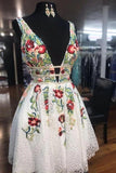 A-line White Lace Short Prom Dress Floral Homecoming Dress,DH158-Daisybridals