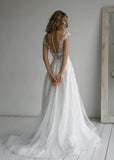 A-line V Neck Glitter fabric Elegant Wedding Dress With Appliques,DW037-Daisybridals
