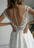 A-line V Neck Glitter fabric Elegant Wedding Dress With Appliques,DW037-Daisybridals