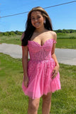 A-line Hot Pink Lace Appliques Party Dress Homecoming Dress PD460 - Daisybridals