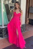 A-line Strapless Floral Appliques Hot Pink Long Prom Dress,DS158-Daisybridals