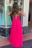 A-line Strapless Floral Appliques Hot Pink Long Prom Dress,DS158-Daisybridals
