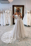 A-line Off-the-Shoulder Wedding Dresses With Lace Appliques Bridal Gown,DW043-Daisybridals