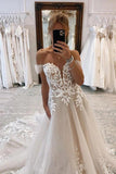 A-line Off-the-Shoulder Wedding Dresses With Lace Appliques Bridal Gown,DW043-Daisybridals