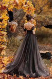 A-line Off Shoulder Simple Black Forest Wedding Dresses WD690-Pgmdress