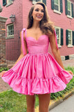 A-line Ruffle Cute Sweetheart Pink Homecoming Dresses,DH154-Daisybridals