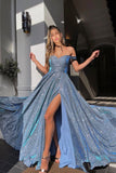 A-line Sparkly Prom Dress With Slit Sweetheart Evening Gown,DS166-Daisybridals