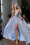 A-line Sparkly Prom Dress With Slit Sweetheart Evening Gown,DS166-Daisybridals
