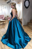A-line Simple Cross Straps Blue Prom Dress With Pockets,DS167-Daisybridals