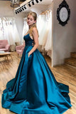 A-line Simple Cross Straps Blue Prom Dress With Pockets,DS167-Daisybridals