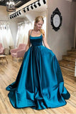 A-line Simple Cross Straps Blue Prom Dress With Pockets,DS167-Daisybridals